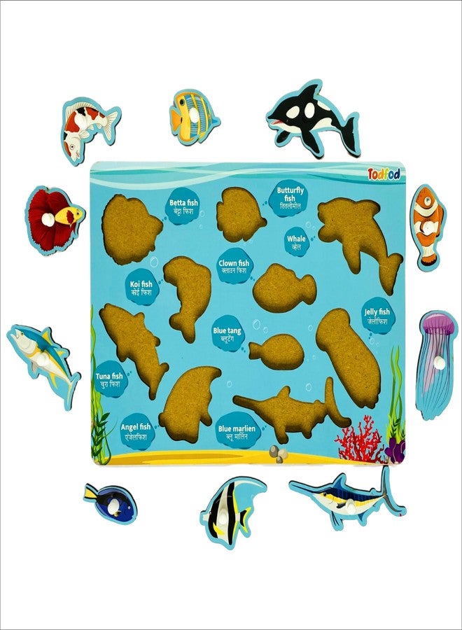 Todfod Wooden Learning Educational Board for Kids, Puzzle Toys Boys & Girls (Alphabets, Numbers & Shapes) (ABC, Numbers & Shapes) (ABCD 4 in 1 & Fish) - Image 2